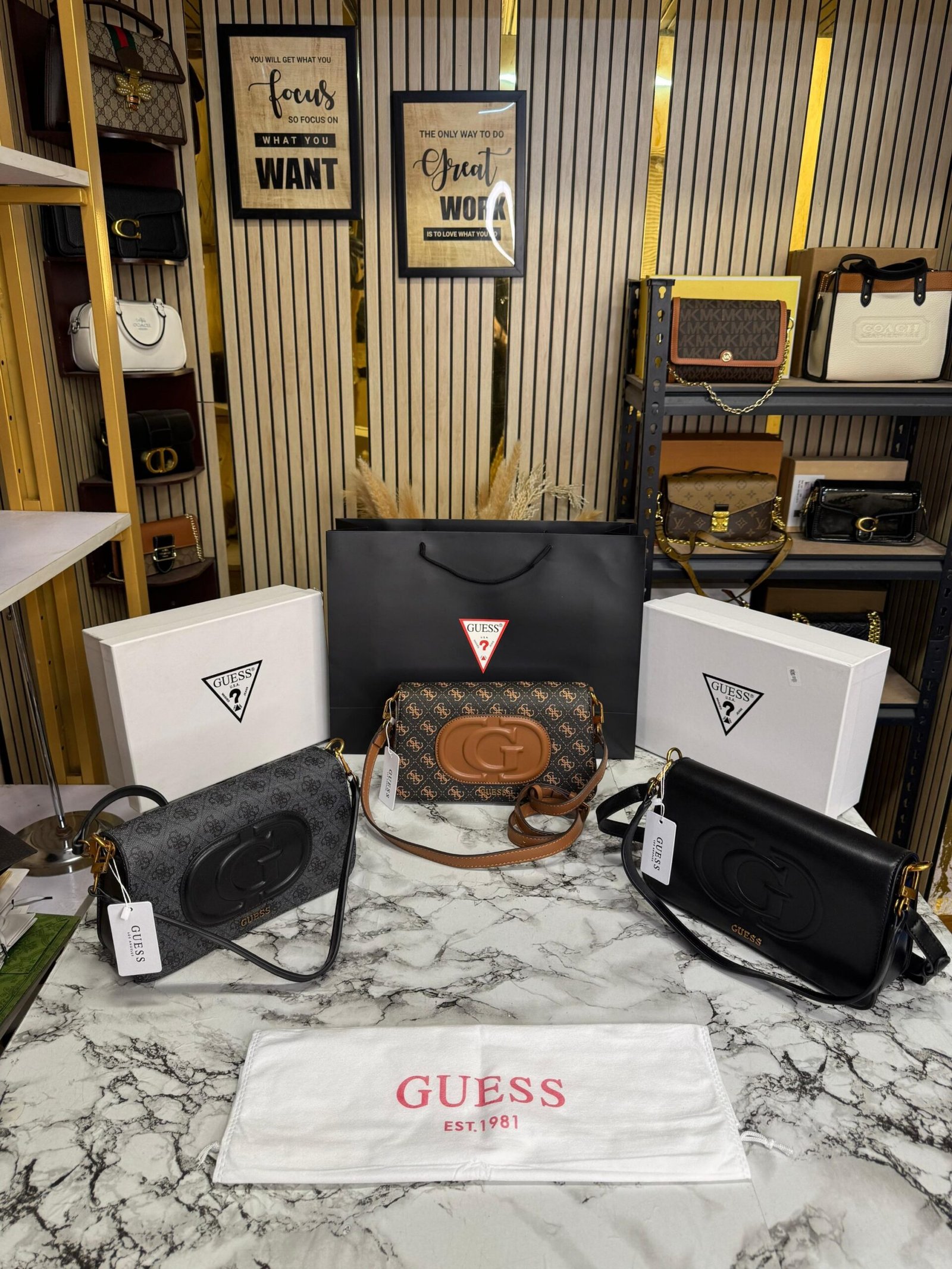 GUESS WOMENS ECO MIETTA FLAP SHOULDER PREMIUM BAG WITH OG BOX AND CARRY BAG ????????