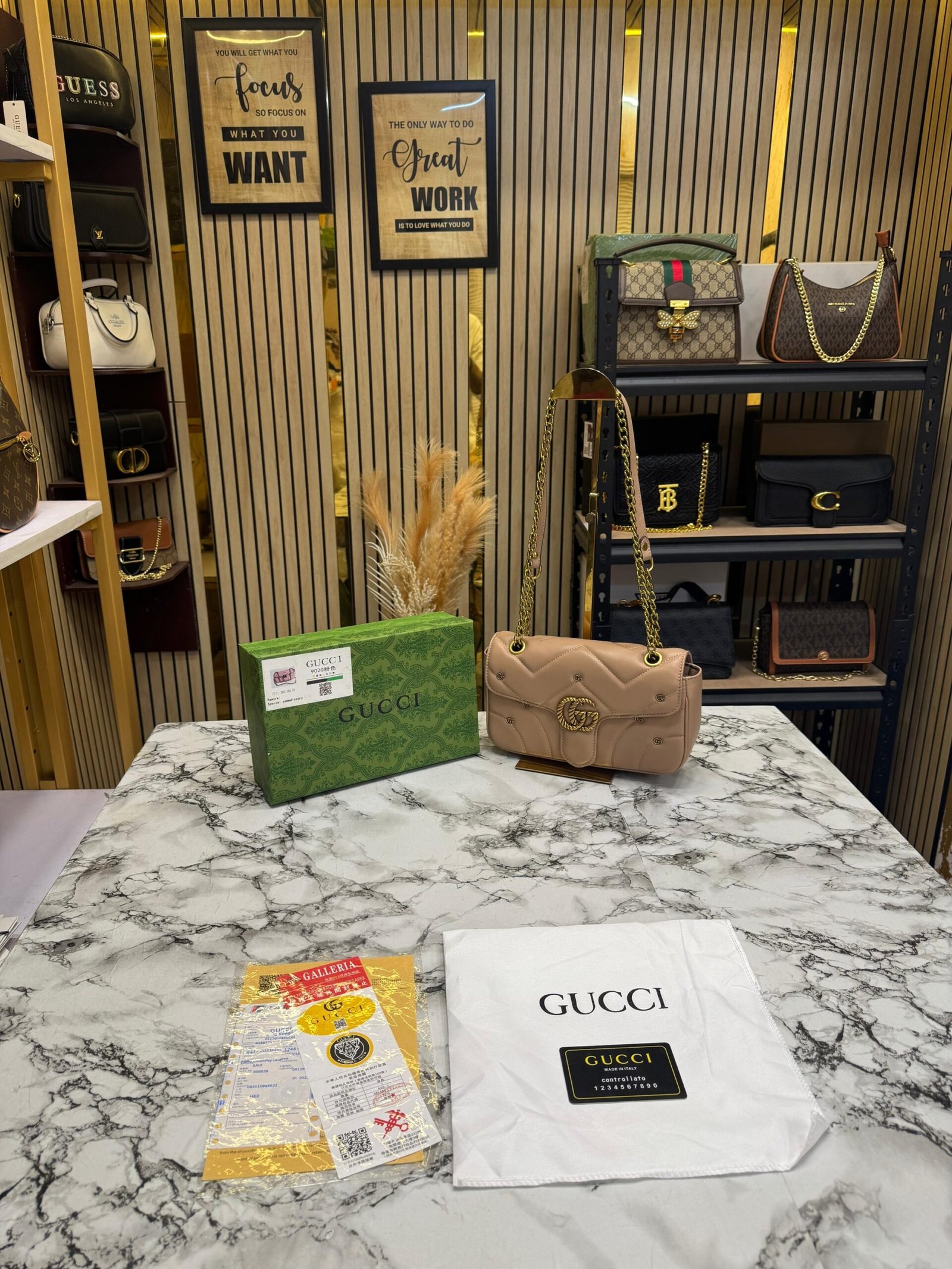 GUCCI GG MARMONT DESIGNER SLING BAG WITH ORIGINAL BOX AND CARRY BAG
