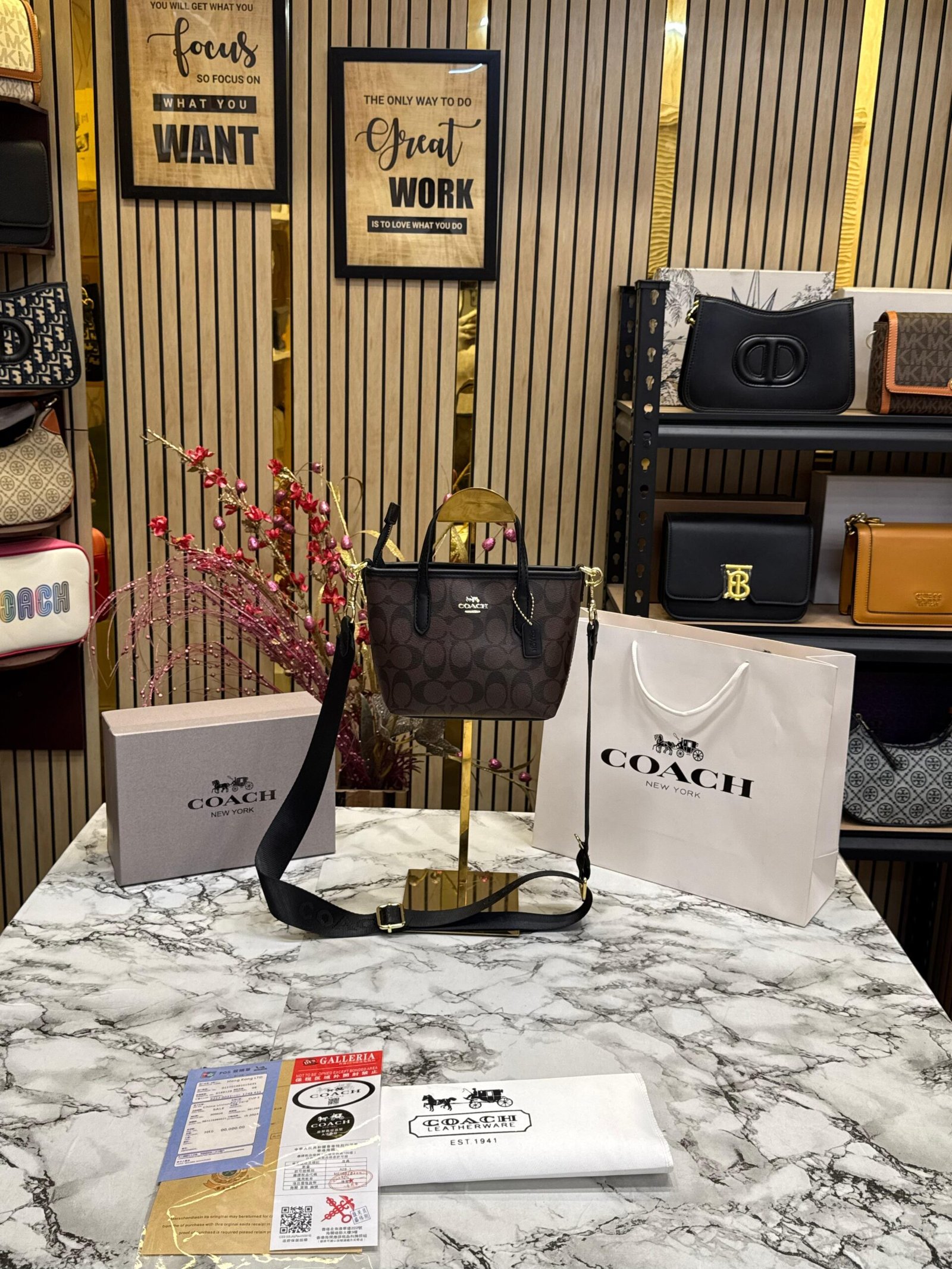 COACH CITY MINI TOTE BAG IN SIGNATURE CANVAS PREMIUM WITH OG BOX AND CARRY BAG  (COFFE )