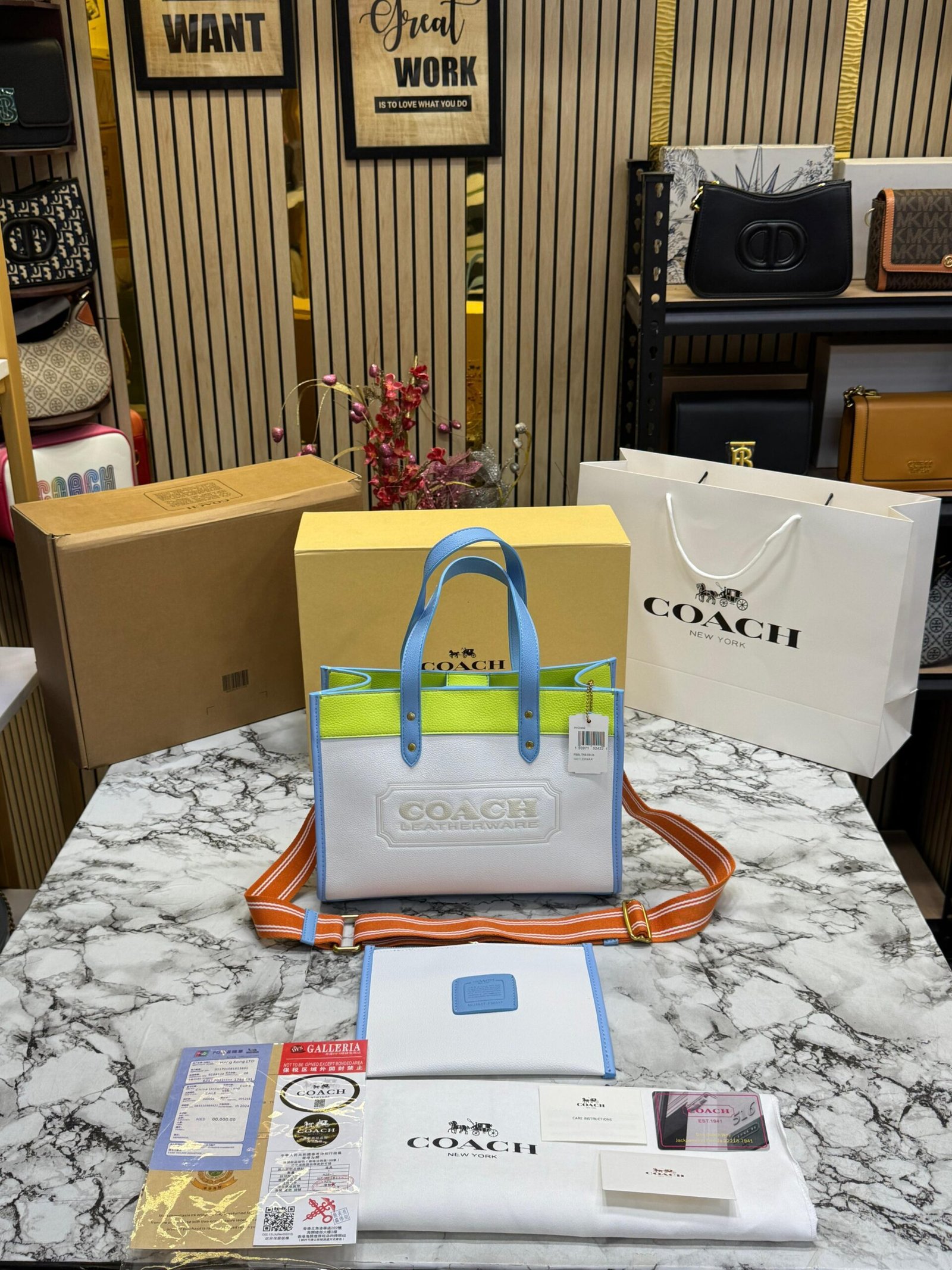 Coach_Field_Tote_Bag_Two_Tone_In_Colorblock Signature With Double Og Box And DustBag Including CarryBag (Yellow)